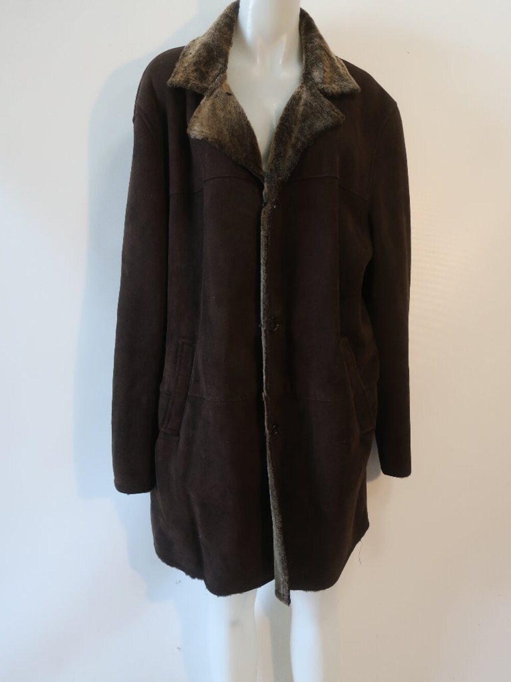 Women Cole Haan Collection Dark Brown (Item-28) Lambskin Suede Shearling Coat XL